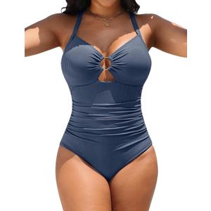 Blooming Jelly Womens One Piece Swimsuit Slimming Tummy Control Bathing Suit Shapewear Full Coverage Swim Suits (Large, Blue)