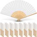 Yinkin 24 Pack Folding Fans Bamboo Handheld Folded Craft Hand Japanese Chinese Fans for Weddings Bridal Dancing Church DIY Decoration Women Kids Gift Party Favors (White)