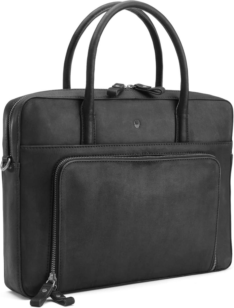 DONBOLSO Thicker Nizza Vintage Black Laptop Sleeve Bag, Fits 14 inch Laptop or Notebooks, A4 and A5 Documents - Leather Bag with Front Compartment - Removable Shoulder Strap - 1pc