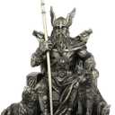 Ebros Gift Norse Viking Mythology Odin The Alfather Sitting On A Throne with Two Wolf Dogs Statue Norselandic Folklore Thor Ragnarok Trilogy Wotan Decorative Figurine 10.5" High
