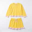 APWEQATA Gilrs Lounge Sets Drop Sleeve Tops and Shorts Outfits Cute Kids Color Block Ruffle Tracksuit For Home(Yellow,140)