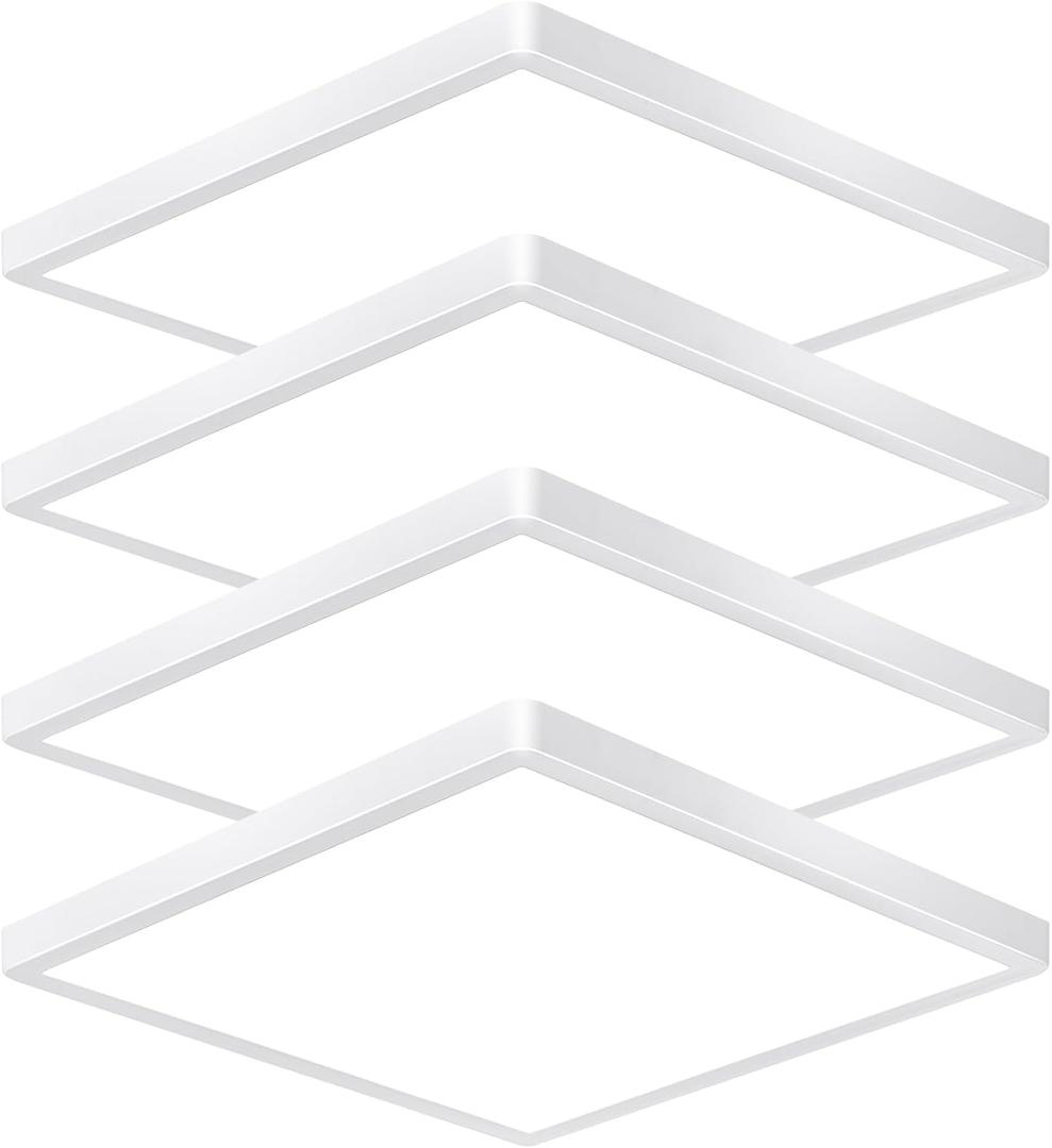 12 Inch 24W Square LED Flush Mount Ceiling Light Fixtures, 3000K/4000K/6000K Adjustable LED Ceiling Light, 2800LM Bright Flat Ceiling Light Fixture for Bedroom, Kitchen, Hallway (White-4 Pack)