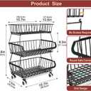 Miyawell 3-Tier Rolling Pantry Cart with Wheels, Stackable Wire Storage Floor Organizer for Kitchen Pantry Snack Shelves, Fruit Basket Stand, Vegetable Storage Rack for Food Snacks Onion Potato