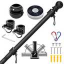 ZMTECH 10FT Flag Pole for Outside House with Solar Light, Tangle Free Stainless Steel Flag Pole Kit, 180° Adjustable Flag Pole Holder & Flag Holder Bracket, Black (No Flag)