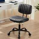 Sweetcrispy Small Office Desk Chair - Armless PU Leather with Comfy Lumbar Support, Height Adjustable Rolling Swivel Task for No Arms, for Adult, Student, Bedroom, Home, Vanity, Black, 16.33" X 18.11" X 34.25"