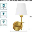 WOSHITU Battery Operated Wall Sconce: Brass Sconces Set of 2 with 2 Remote & 2 Dimmable Bulb Brushed Gold Rechargeable Cordless Sconces Wall Decor Set of Two Wall Light for Bedroom Living Room