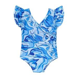 GRNSHTS Toddler Girl Fashion Swimsuit Print Color Block Stripe One-Piece Swimwear Baby Girl Summer Beach Bathing Suits(blue1, 2-3T)