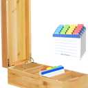 Neando Bamboo Business Card Organizer for 2x3.5 Cards  600-Card Capacity Wooden Holder with Lid, 4 Compartments, Includes 20 Thick Index Cards  Natural Mini Card Filing Box