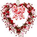 CRCZK 16Inch Red & Pink Heart Wreath with Artificial Hearts & Berries - Valentine's Day Bow Wreath for Indoor & Outdoor Decor