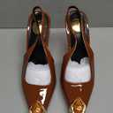 THESHY Womens Slingback High Heels Metal Pointed Toe Leather High Stiletto Heel Pumps Slip on Elastic Strap Fashion Dress Shoes for Women, Size 9, Brown