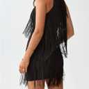 BEAUDRM Women's Boho Fringe Mini Dress Club Party Dresses Sleeveless Tassel Cowgirl Outfits Black X-Large
