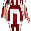 Women Sexy Dresses Bodycon Church 3/4 Sleeve African Print Pencil Party Office Dress Work with Split (Small)