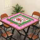 Mahjong Mat, Non-Slip Noise Reducing Game Mat, 31.5 Inch Mahjong Table Mat,Mahjong Mat with Cloth Bag and Carton Storage,Suitable for Mahjong, Dominoes, Solitaire and Other Games. (Rich-Pink)