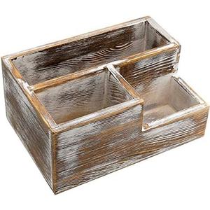 Coideal Rustic Remote Control Holder Wooden - Vintage Wood Desktop Office Supply Storage Media Organizer for Desk, End Table (3 Compartments)