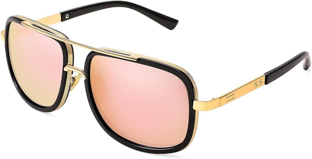 FEISEDY Retro Trendy Aviator Sunglasses Women Men Classic Vintage Square Sunglasses 70s Large Metal Shades B2321