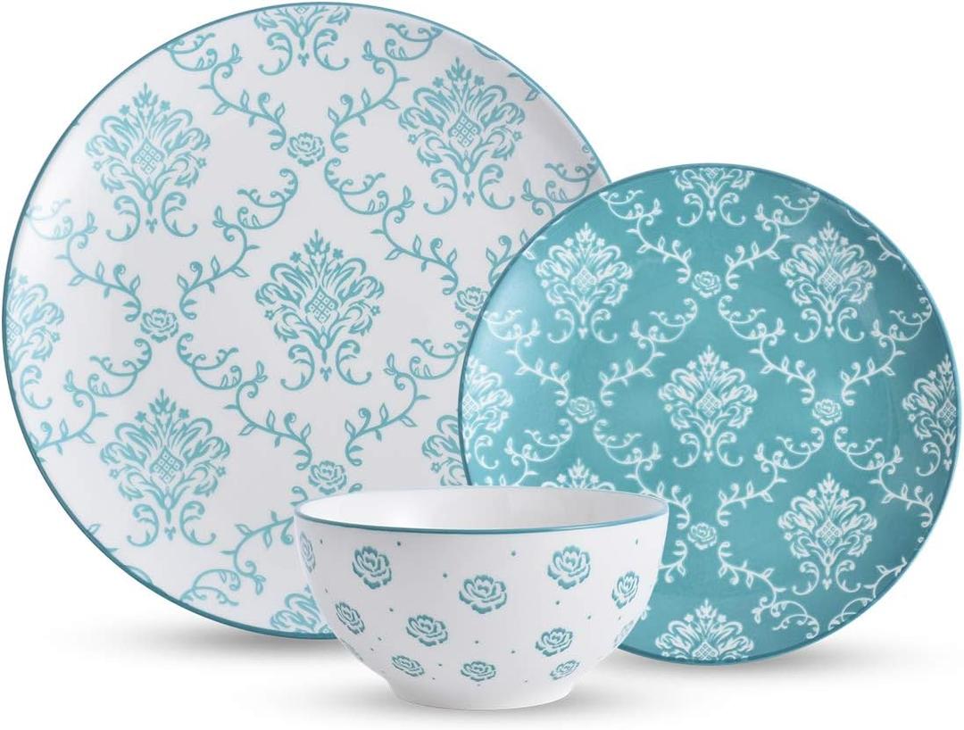 12-Piece Dinnerware Set, Ceramic Dish Set with Plates, Bowls, Nonstick Durable Stoneware, Turquoise for Kitchen