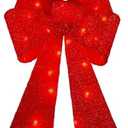 4 Pack Christmas Red Glitter Bow Lighted Decoration - 26" H - 20 Mini LED Lights