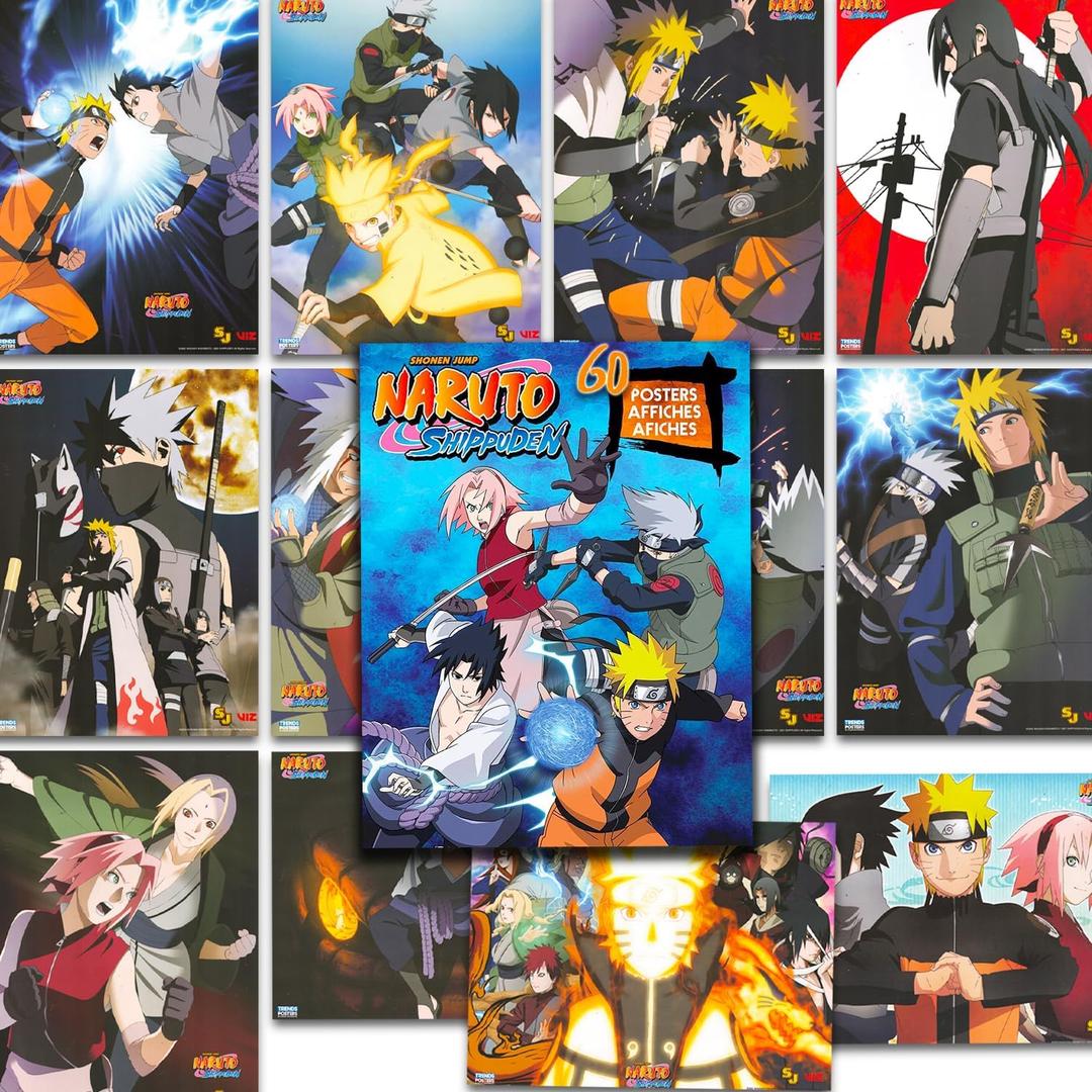 Naruto Poster Book Party Favors Super Set - 60 Pcs Naruto Shippuden Posters Featuring Sasuke, Itachi, and More | Anime Party Decorations Room Decor Bundle for Kids, Teens, Adults