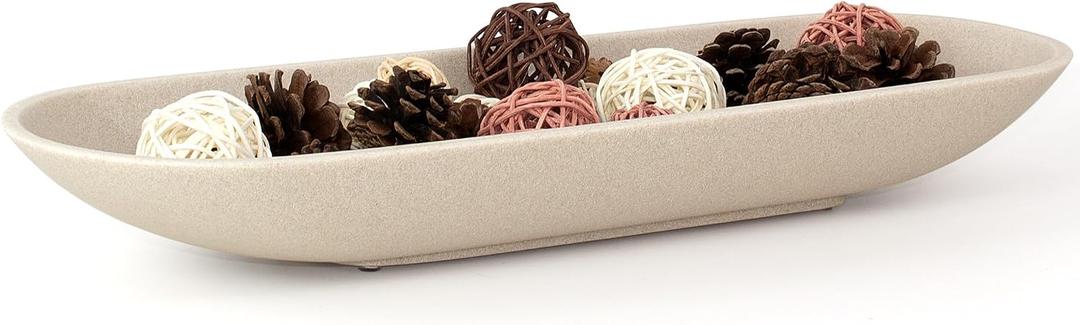 Enhanced Long Large Decorative Bowl for Home Decor - Long Dough Bowl for Table Centerpieces 17.72"W x 2.24"H - Beige Minimalist Design Dough Decor Bowl for Coffee Table, Dining Table Centerpiece, Extra Long