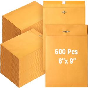 Ctosree 600 Pcs Manilla Envelopes Clasp Envelopes Bulk Brown Kraft Catalog Letter with Clasp Closure and Gummed Seal 28lb Heavyweight Paper (6 x 9 Inch)