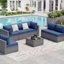 7-Piece Wicker Outdoor Sectional Sofa Set with Navy Blue Cushions, HD-7YTBSF-DB, Set Includes 2 Corner Sofas, 4 Armless Sofas, And Coffee Table