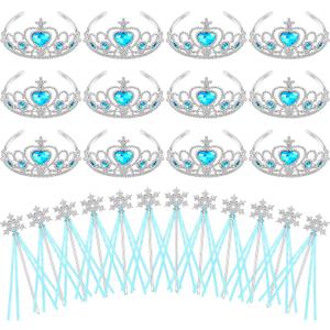 HyDren Snowflake Wand Silver Tiaras and Crowns Silver Plating Plastic Tiaras Blue Snowflake Winter Princess Wand Cosplay(24 Pieces)