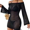 SISKIN Women's Bathing Suit Beach Cover Up Crochet Knit Tops Mesh Hollow Out Dress Drawstring Without Sexy Bikini, Size M
