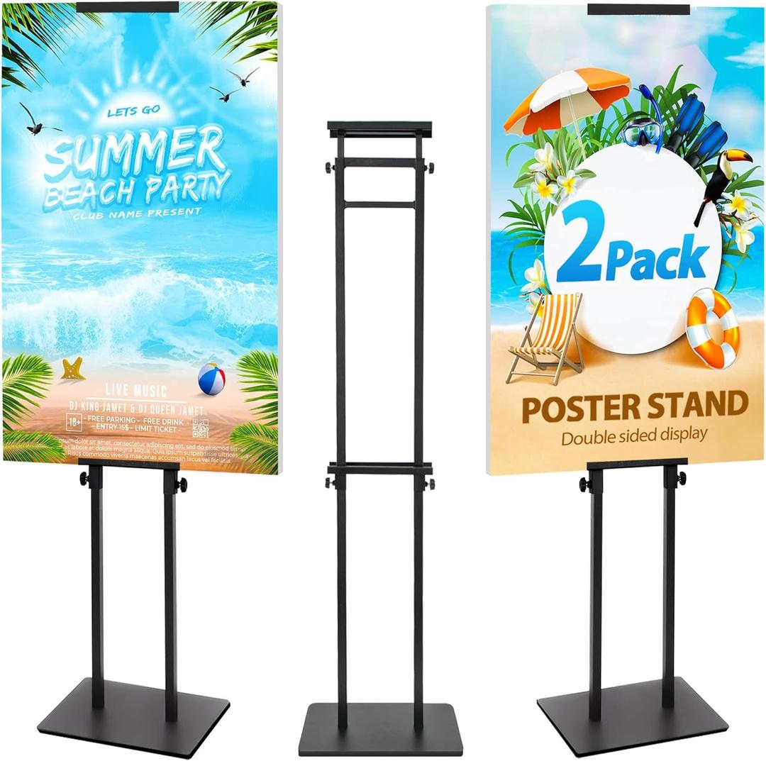 2Pack Poster Stand for Display, Heavy Duty Floor Standing Sign Holder, Double-Sided Poster Board Stand, Adjustable Height Up to 80 inch, Outdoor Banner Stand for Board & Foam Display, Black