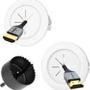 VCELINK in-Wall Cable Management Kit, 2.44" (62 mm) Mini Wall Cord Hider for TV/Coaxial/HDMI/Speaker Cords, Includes 2 Pass Throughs, Locking Brackets and Hole Saw Drill Attachment (Rubber-Small Size, White)