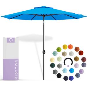 Midtown Umbrellas 10-Year-No-Fade - 9 Ft - UV Proof Cobalt Blue Polyester Fabric - Umbrella Outdoor Patio, Auto-Tilt Aluminum Frame Patio Umbrella for Garden, Pool & Deck - Black Pole
