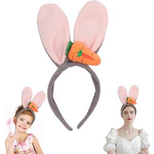 2 x CHARMARK Rabbit Ears Headband Grey, Cute Bunny Ears Headbands with Carrot Costume Headwear