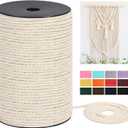 Macrame Cord 4mm x 240Yards720Feet, Natural Cotton Macrame Rope - 3 Strands Twisted Macrame Cotton Cord for Wall Hanging, Plant Hangers, Crafts, Gift Wrapping and Wedding Decorations