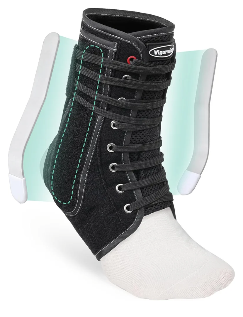 Lace up Ankle Brace for Women Men, Quick Adjustment Ankle Brace with Metal and Plastic Side Stabilizers, 1Pcs Foot Support for Sprained Left Right, XL