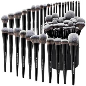 Bueart Design 32Pcs PRO Grade Makeup Brushes Set with Super large Holder, Premium Ultra-soft Synthetic Foundation Contour Powder Blush Concealer Eyeshadow Classic Black Make up Brush