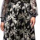 Betsy & Adam Women's Metallic Knit V Neck Ruched Long Sleeve Floor Length Dress (Plus) (Black/Gold) Size 22w