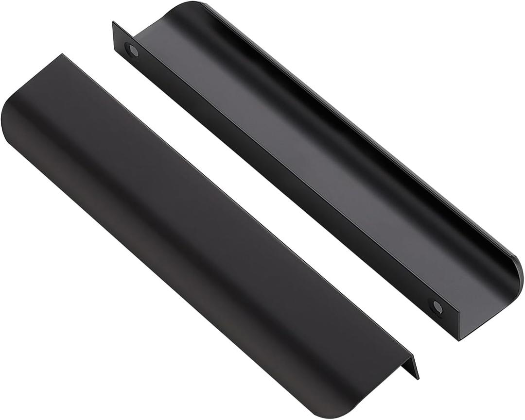 Ravinte Pack of 10 Finger Pulls for Cabinets - 160mm/6.25" Hole Center Tab Handle - Matte Black Edge Pulls - Concealed Handles for Kitchen Drawer - 200mm/7.87" Length