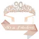 Semato 90th Birthday Decorations for Women- Birthday Crown and Sash Glitter Kit Gifts for Women Party Supplies and Favors (90th)