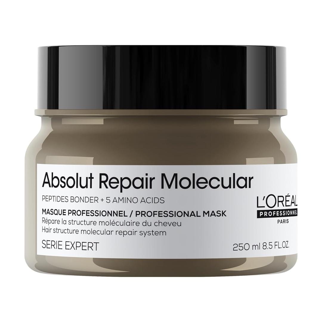 L'Oral Professionnel Paris Absolut Repair Molecular Hair Mask - Repairs Damage & Restores Strength For Extremely Dry Damaged Hair, Extra Detangling & Hydration, Peptides Bonder