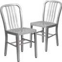 Flash Furniture Gael Indoor/Outdoor Modern Metal Dining Chairs, Commercial-Grade Galvanized Steel Restaurant Chairs, Set of 2, Silver