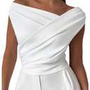 MakeMeChic Women's Dressy Wrap Tops Off The Shoulder Tops Summer Asymmetrical Tops White Small