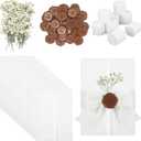 50 Sets Wedding Invitation Kit, Include Pre Vellum Jackets for 5x7 Invitations,Wax Seal Stickers,Dried Flowers and Chiffon Silk Ribbons, Wedding Invitation Accessories for Craft DIY,Silver