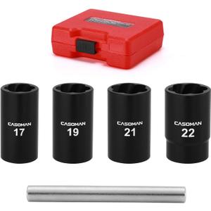CASOMAN 5 Pieces 1/2"Dr. Twist Socket Set, Lug Nut Remover Tool Metric Bolt and Lug Nut Extractor Socket Tools