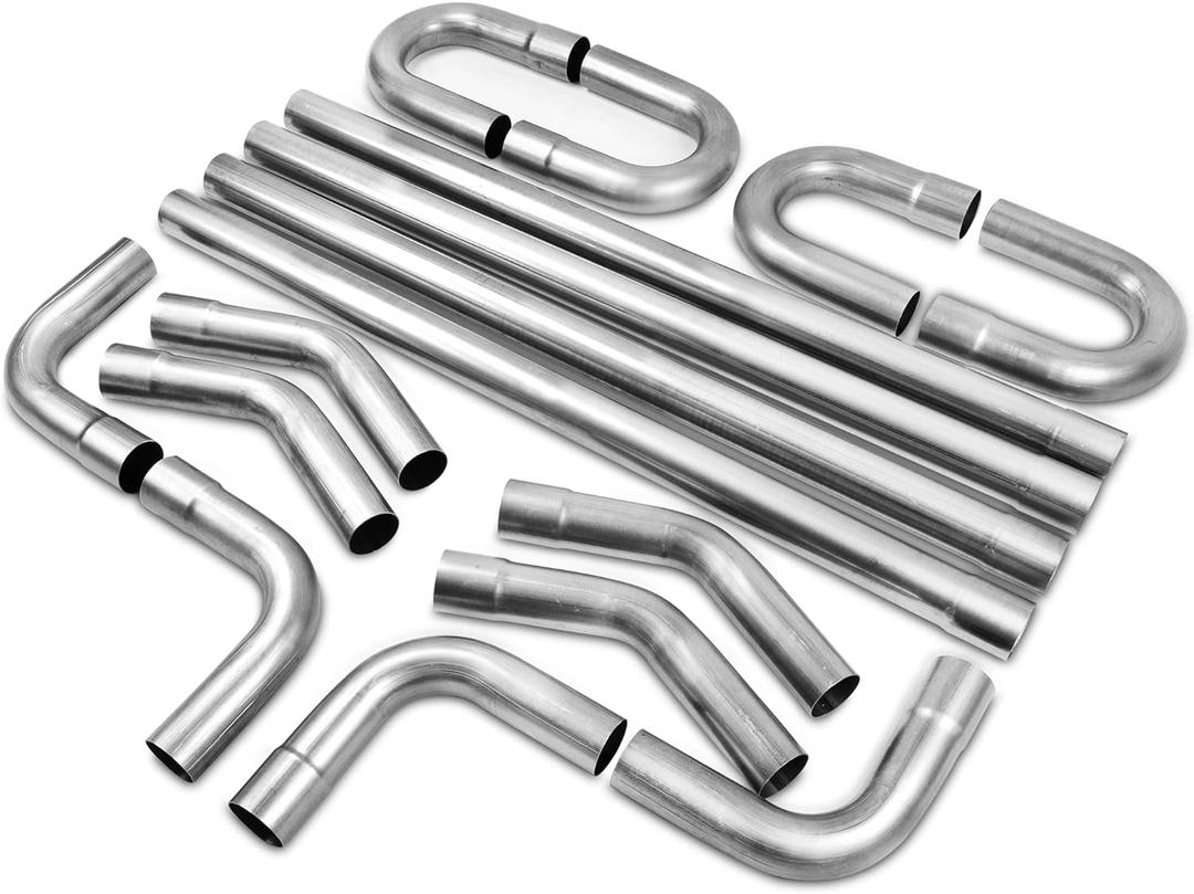 2.25'' Custom Exhaust Kit Universal Mild Steel 16 Gauge Tubing Mandrel Bend Pipe Straight & U-Bend (16PCS, 2 Packs)