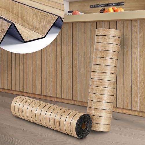 ReWallpaper Self Adhesive Wood Panels for Wall Peel and Stick Light Oak Faux Wood Slat Wall for Bedroom Bathroom Living Room Door DIY Home Decor 18in Roll