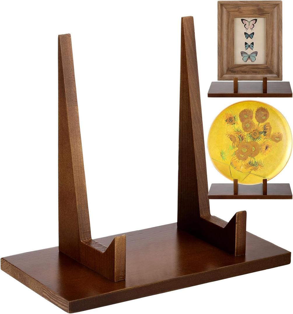 RattanView 1 Pcs Wood Plate Stand for Display Plate Holder Display Frame Picture Photo Card Tabletop Decorative Stand (9 Inch)