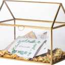 NCYP Glass Card Box for Wedding Reception - 10.2" x 5.9" x 8.2" House Shape Clear Terrarium Planter, Home Party Tabletop Decor, Centerpiece, Gold (Glass Box Only)