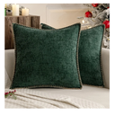 MIULEE Pack of 2 Christmas Pillow Covers 18x18 Inch Dark Green Farmhouse Decorative Throw Pillow Covers with Stitched Edge Soft Chenille Solid Dyed Couch Pillow Covers for Sofa Bed Living Room