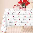 Valentine Rectangle Tablecloth Love Hearts Fabric Table Cloth Washable Table Cover for Wedding Anniversary, 60 x 104 Inch