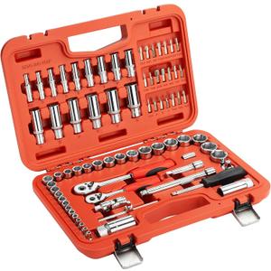 Jetech 75PCS Metric Socket Set, Includes 1/4 Inch and 3/8 Inch Drive Standard/Deep Sockets, Quick-Release Softgrip Ratchet, Bits, Extensions and Adapter, Universal Joint and Other Accessories