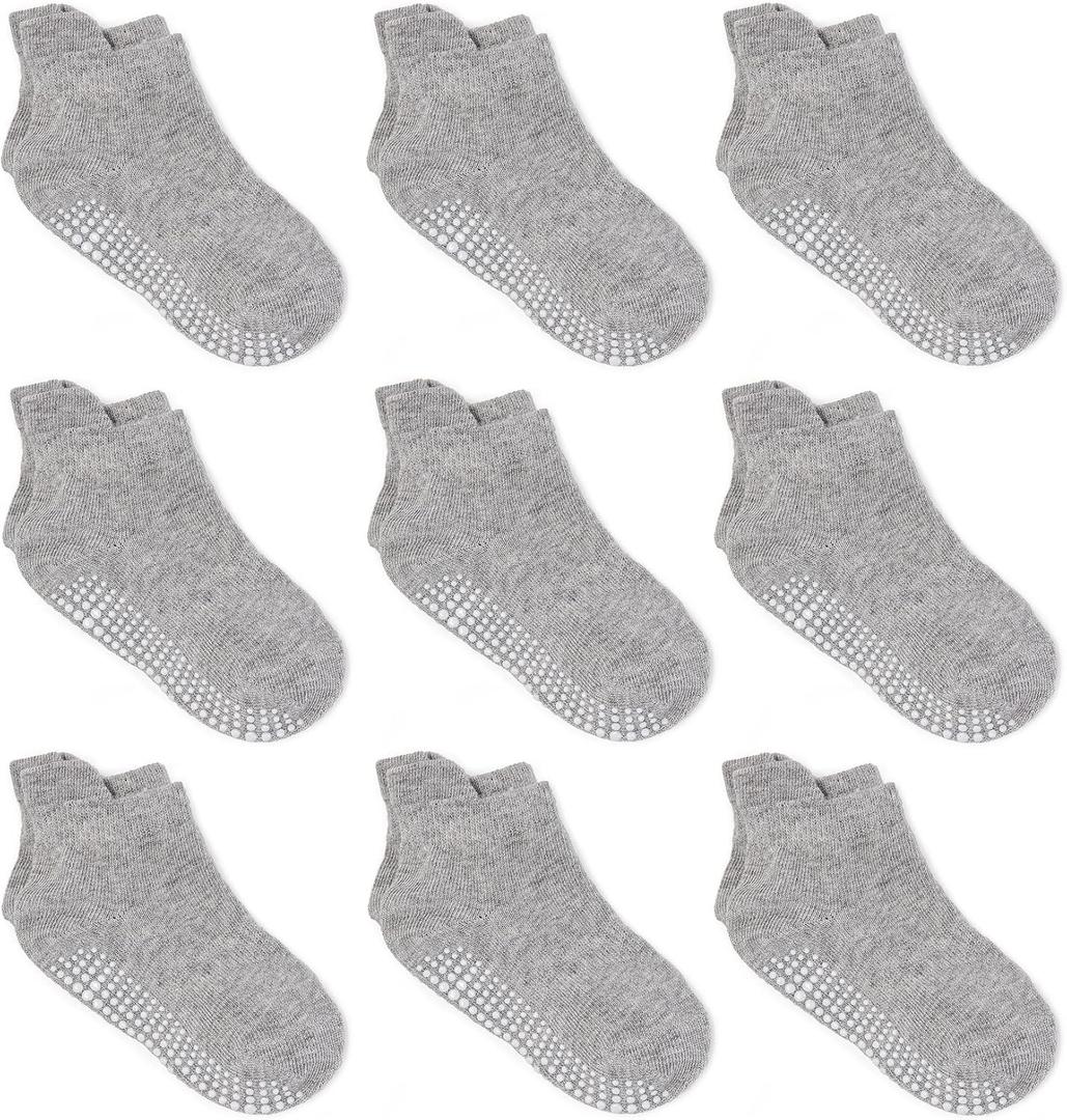 Zaples Baby Non Slip Grip Ankle Socks with Non Skid Soles for Infants Toddlers Kids Boys Girls (Gray, XS)